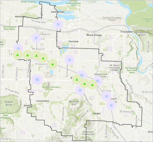 Zone tampon d’environ 400 mètres autour de sites de développement potentiels